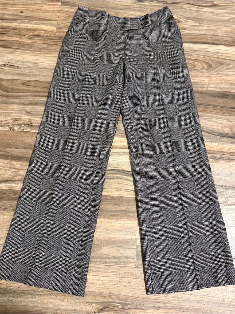 Vtg. Talbots Wool Blend Houndstooth Trousers Women 2P Black Tan Minimal Office